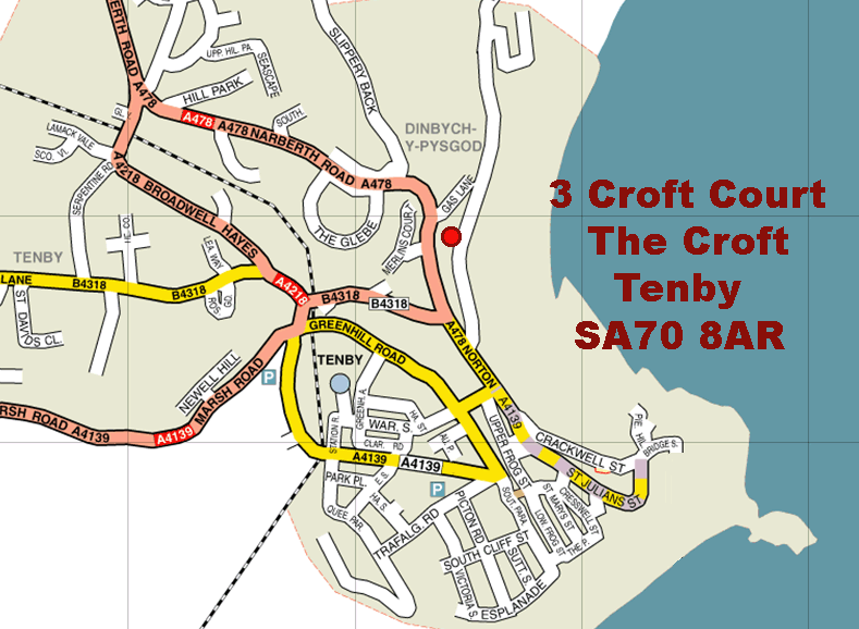 A map of Tenby showing 3 Croft Court